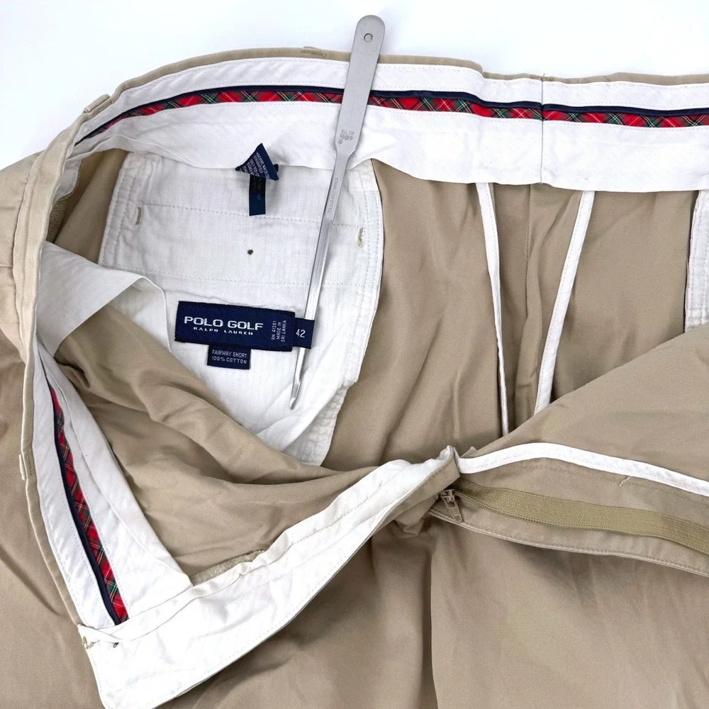 Polo Golf Ralph Lauren Fairway Golf Short Mens 42 Khaki Tan Pleated Cotton Chino